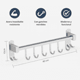 thumbnail image 4 of Toallero de Pared 40 cm con 6 Ganchos Móviles, Perchero de Acero Inoxidable para Baño o Cocina, Porta Toallas Compacto y Resistente, Organizador Multifuncional, 4 of 6
