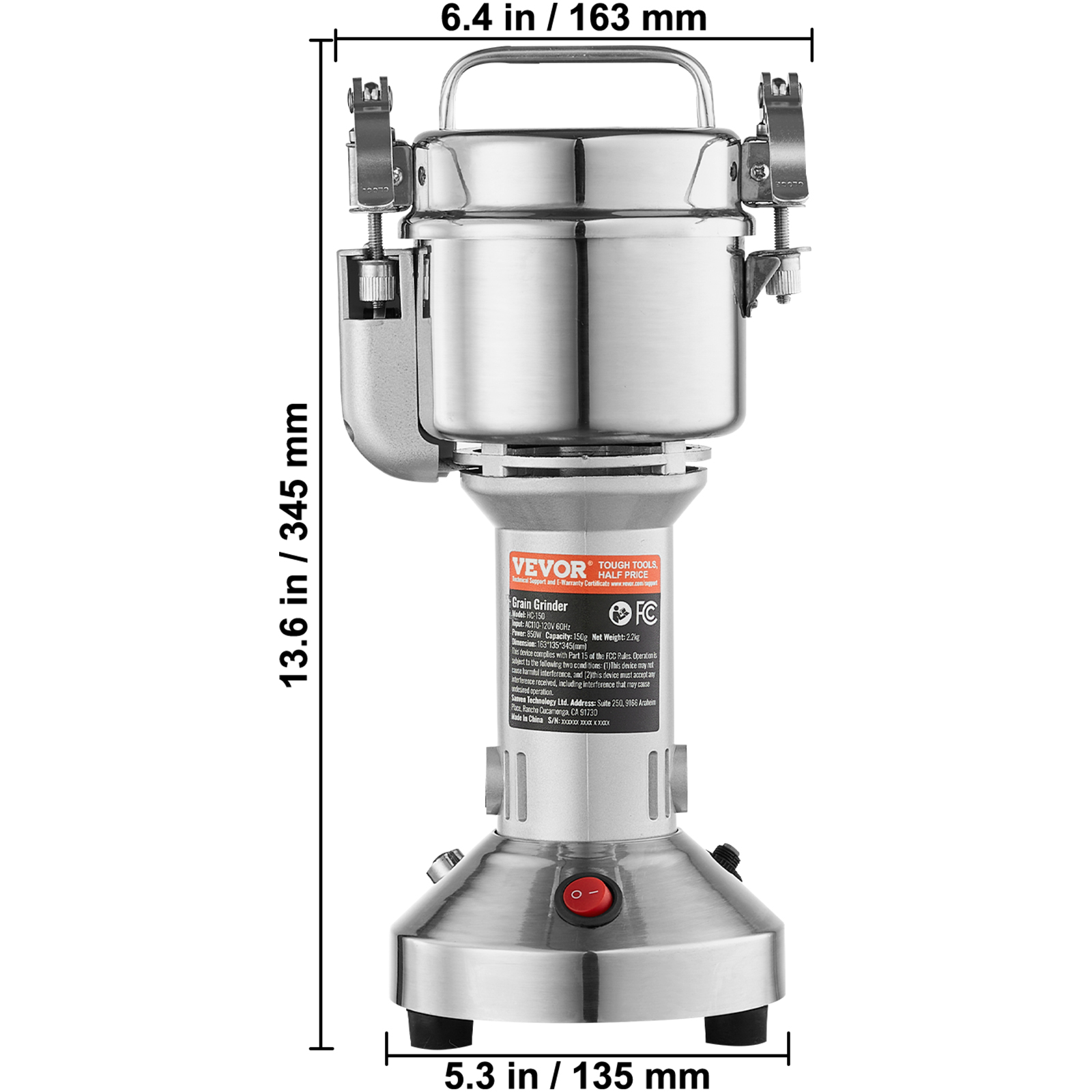 VEVOR 750g Electric Grain Grinder,  304 Stainless Steel Pulverizer Powder Machine, High Speed 2000W Commercial Spice Grinders,for Dry Grain Spices Coffee Corn Pepper, Straight Type