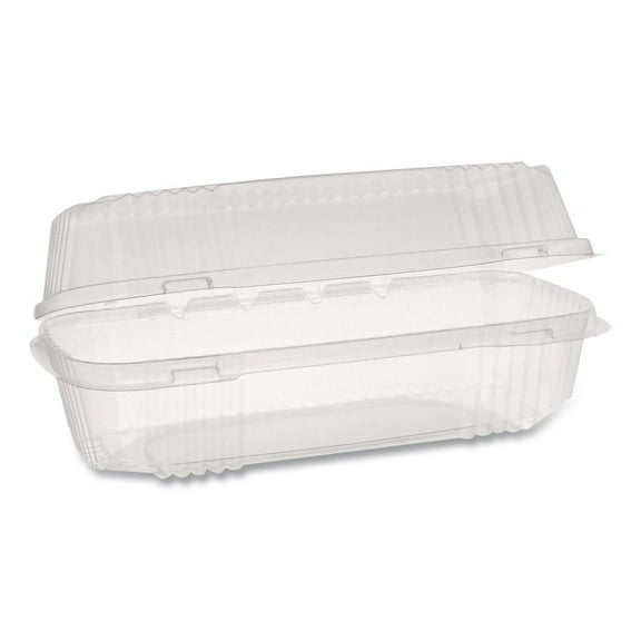 Pactiv Corp. YCI810490000 ClearView SmartLock 27 oz. 9.25 in. x 4.5 in. x 3 in. Plastic Hinged Lid Container Hoagie Container - Clear