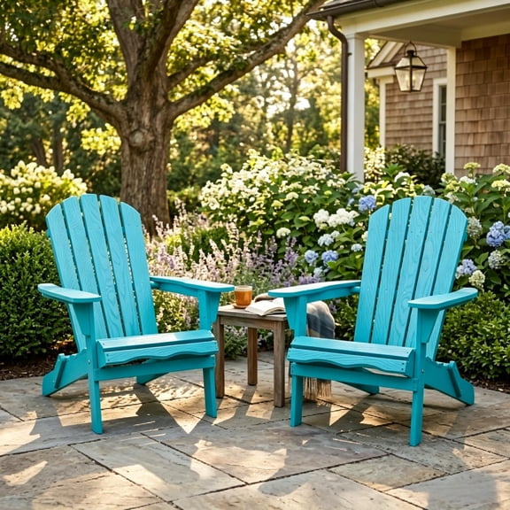 Folding Adirondack Chairs Set of 2 with Pre-Assembled BackRest & SeatBoard,Wood Patio Chairfor Garden Backyard Porch Pool Deck Firepit