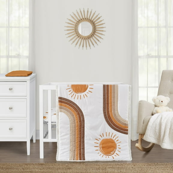 Sweet Jojo Designs Boho Sun Orange Beige and Tan 3 Piece Mini Crib Bedding Set