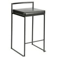 thumbnail image 2 of Fuji Contemporary Stackable Counter Stool In Black With Black Faux Leather Cushion - Set Of 2, 2 of 7