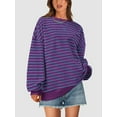 thumbnail image 2 of PRETTYGARDEN Womens Striped Oversized Sweatshirt Color Block Crew Neck Long Sleeve Casual Loose Pullover Top Y2K Clothes, 2 of 8