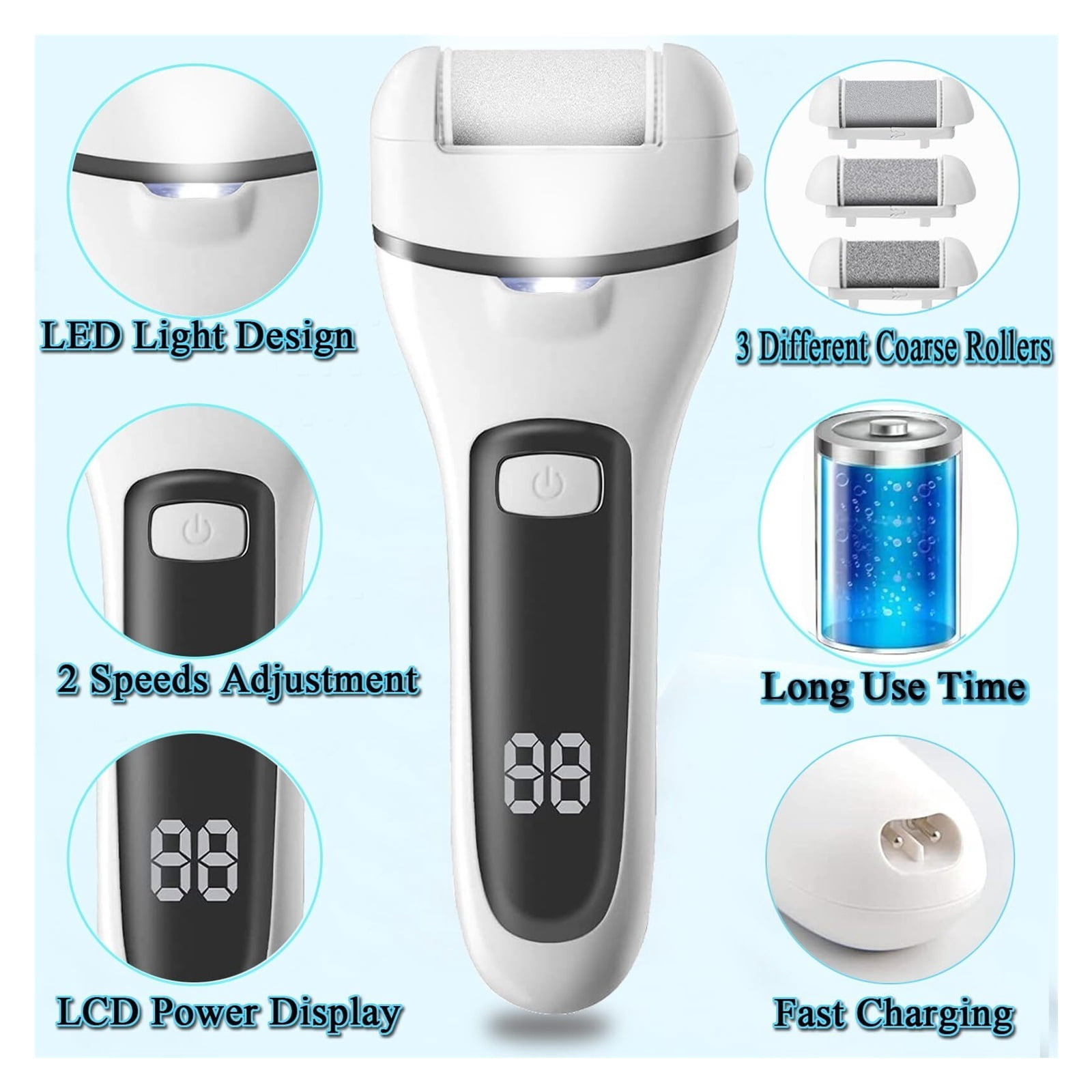 Callus Remover for Feet, 13-in-1 Professional Pedicure Tools Foot Care Kit, Foot Scrubber Electric Feet File Pedi for Hard Cracked Dry Dead Skin, 3 Rollers, 2 Speed, Battery Display (Black)