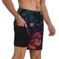 thumbnail image 2 of Gukieu Red And Green Carnation Print Men's Double Layer Sports Swim Trunks, Quick Dry Adjustable Waist Swim Shorts Swimwear-Large, 2 of 6