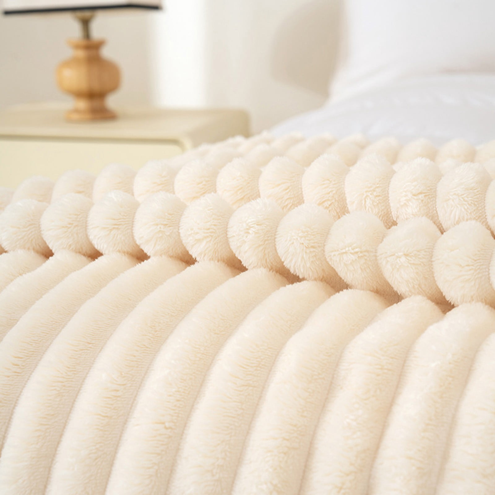 Double-Layer Raschel Fleece Blanket - Thermal Winter Throw Sofa Bed Wrap Cold Weather Essential Anti-Pilling Home Decor(White)