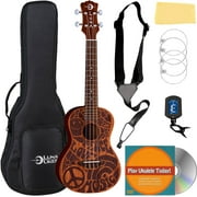 Luna Love Music Peace Concert Ukulele Bundle with Gig Bag, Strap, Tuner, Strings, Austin Bazaar Instructional DVD, and Polishing Cloth