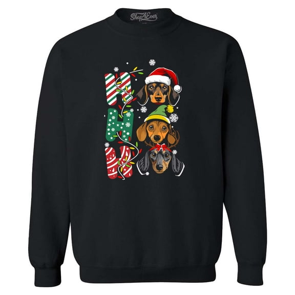 Shop4Ever Men's Ho Ho Ho Christmas Daschund Weiner Dogs Crewneck Sweatshirt X-Large Black
