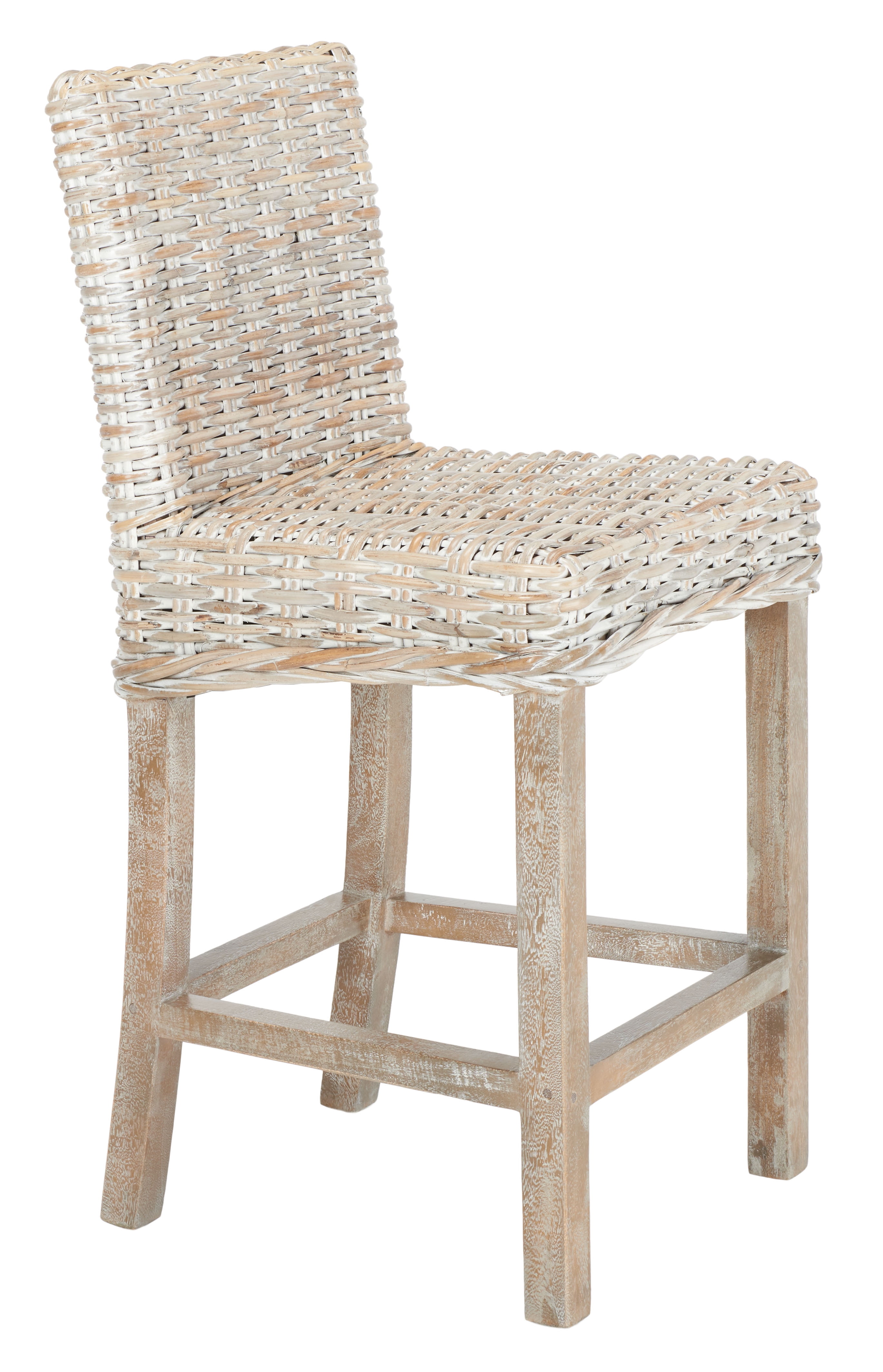 SAFAVIEH Tobie Rattan Counter Stool w/ Footrest, Grey White Wash