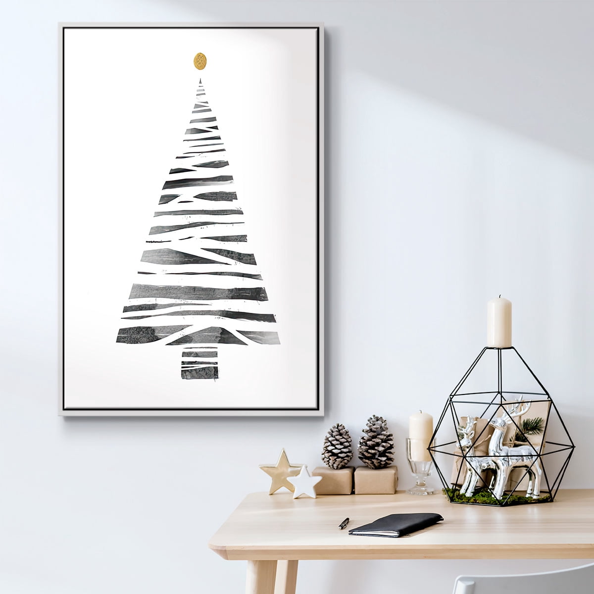 Christmas Tree I - Framed Gallery Wrapped Holiday Canvas - 27 x 41 - White Frame