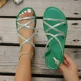 thumbnail image 2 of Miluxas Women's Rhinestone Flat Sandals Glitter Open Toe Sparkly Summers Dressy Beach Slides Shoses Green 9.5(43), 2 of 8
