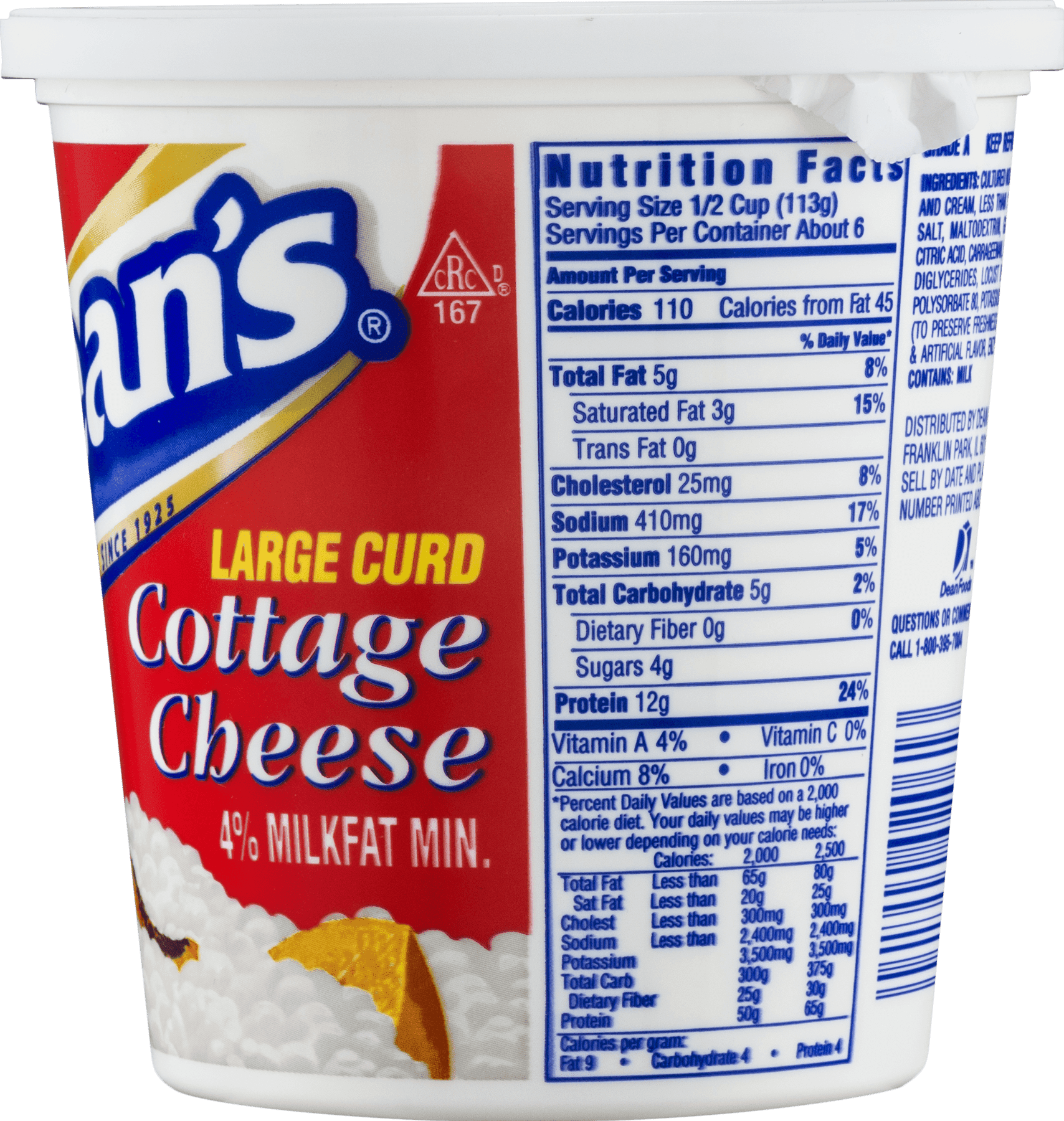 Dean S Large Curd 4 Milkfat Cottage Cheese 24 Oz Walmart Com