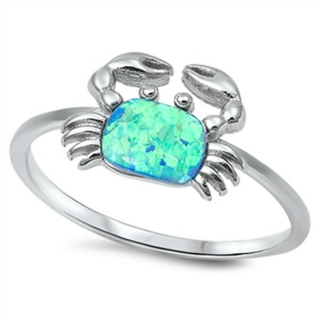 Women's Girl's Crab Blue Simulated Opal Ring New .925 Sterling Silver Band Size