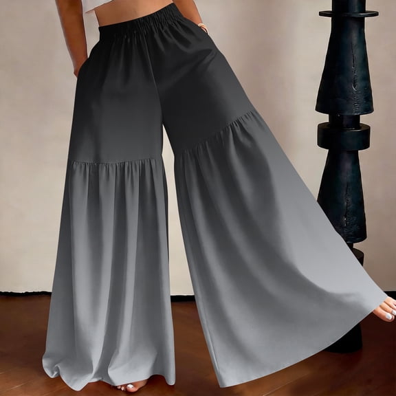 Wide Leg Palazzo Pants for Women Casual Drawstring Flowy Beach Trousers with Pockets Vacation