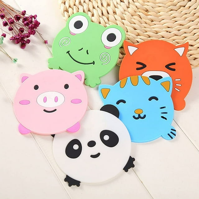 5PCS Silicone Rubber Coaster Colorful Animal Coaster Cup Mat for Drinks Durable Non-Slip Hot Pads Protection Furniture Damage for Home and Kitchen Use