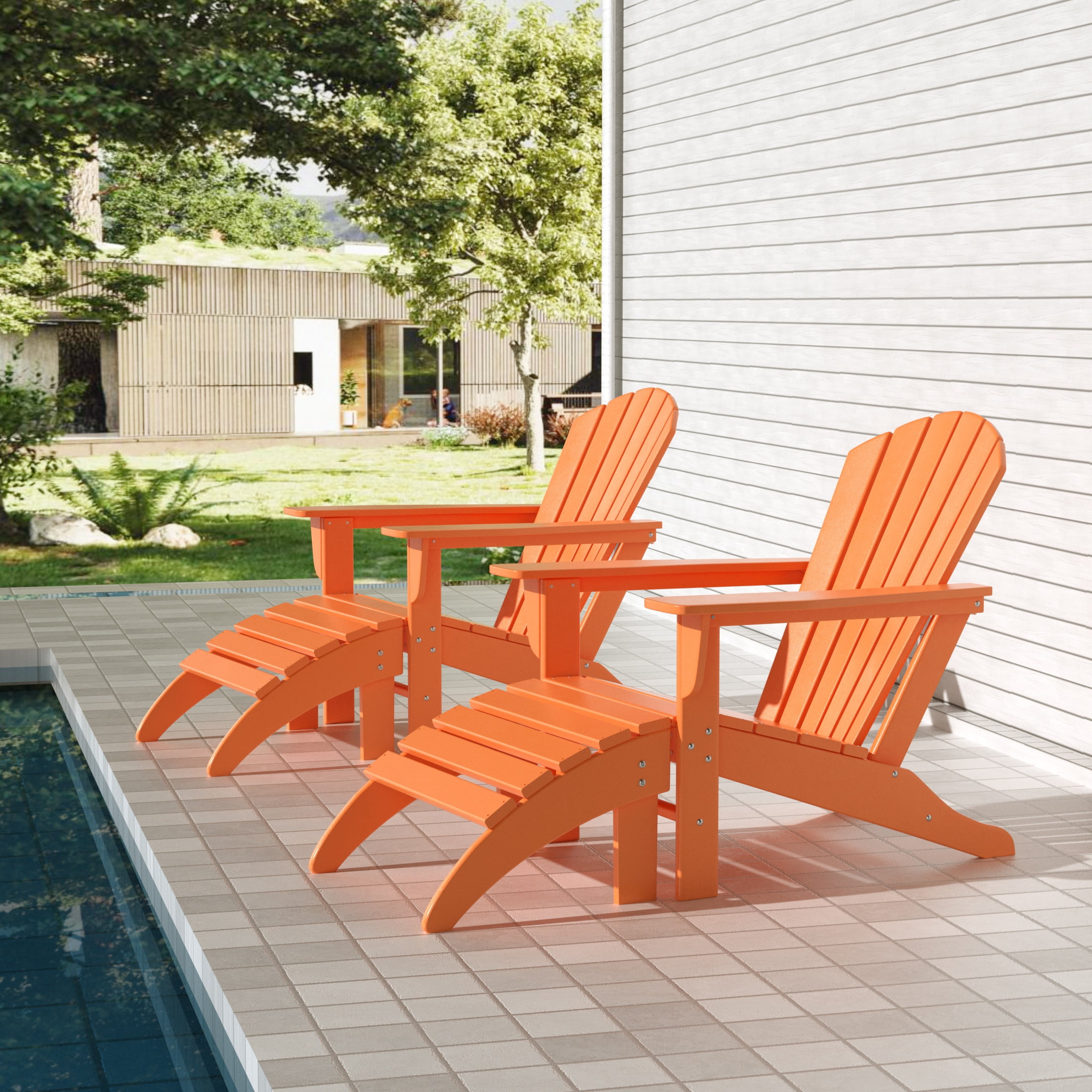 Westin Outdoor 4-Piece Adirondack Patio Chairs with Ottoman Footrest Set, Orange