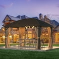 thumbnail image 4 of Hommow 10' x 13' Hardtop Gazebo, Galvanized Steel Arc Roof with Aluminum Frame, Brown, 4 of 10