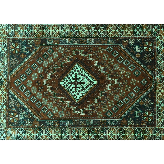 Ahgly Company Machine Washable Indoor Rectangle Persian Turquoise Blue Traditional Area Rugs, 5' x 7'
