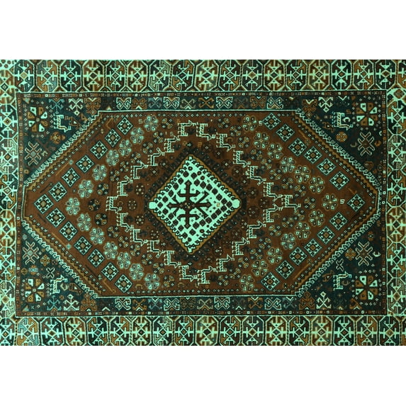 Ahgly Company Indoor Rectangle Persian Turquoise Blue Traditional Area Rugs, 7' x 9'
