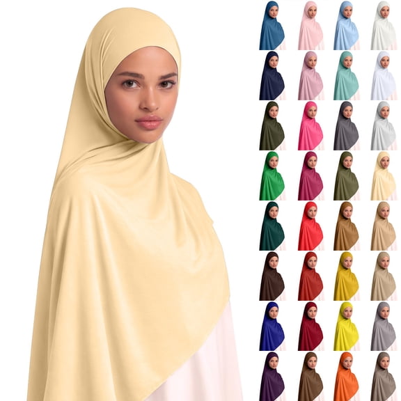 LSQii Head Scarves for Women Casual Soft Lightweight Breathable Solid Color Muslim Hijab Cotton Adjustable Stretch Large Shawl Wrap Jersey Hijab Everyday Wear Beige,Under $5