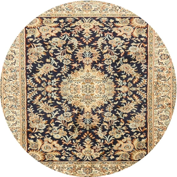Ahgly Company Machine Washable Indoor Round Traditional Chestnut Brown Area Rugs, 4' Round