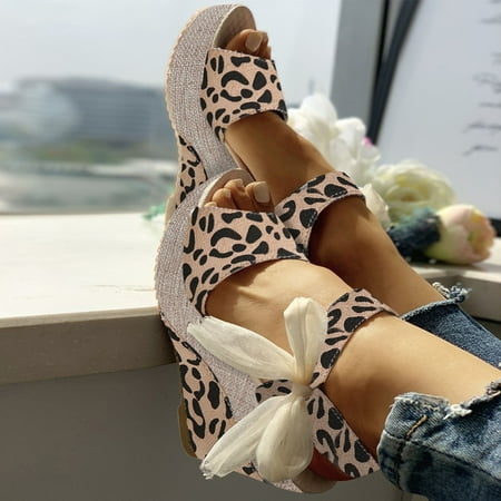 

Cathalem Women Slides And Sandals Mouth Leopard Sandals Women Ribbon Fashion Spring And Summer Toe Womens Sandals Size 8 1/2 Brown 6.5