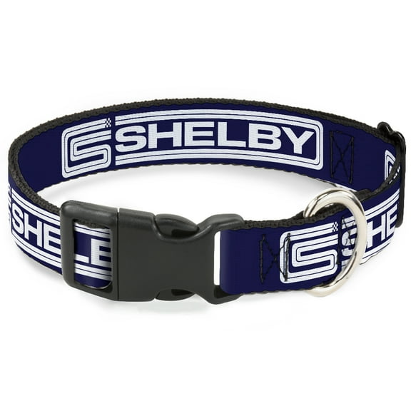 Carroll Shelby Pet Collar, Dog Collar Plastic Buckle, Carroll Shelby CS Racing Logo Block Navy White, 7 to 8.5 Inches 0.5 Inch Wide