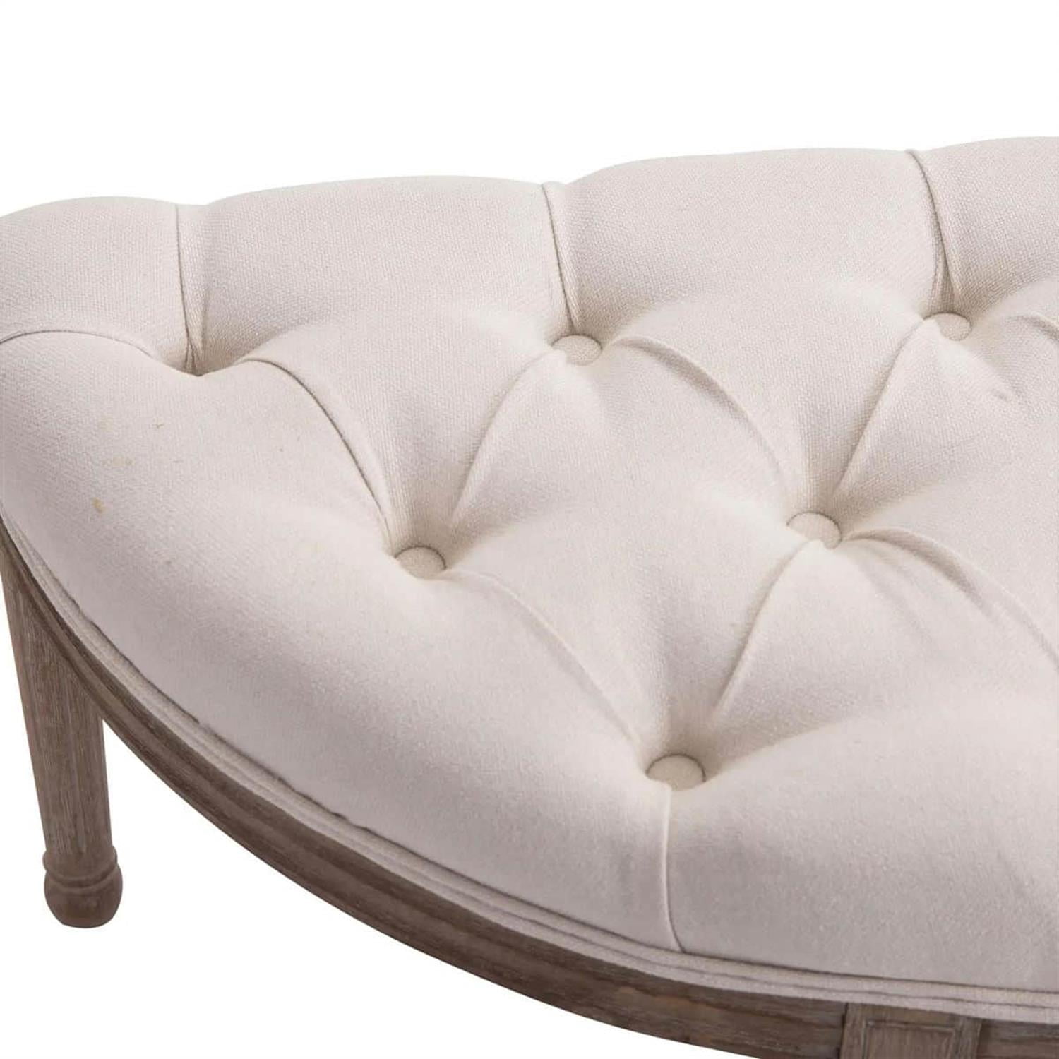 Demi Bonn 56" Upholstered Semi-Circle Bed Bench with Tufted Design, Rubberwood Legs, Bedroom Entryway Bench for Living Room, Home Decor, White