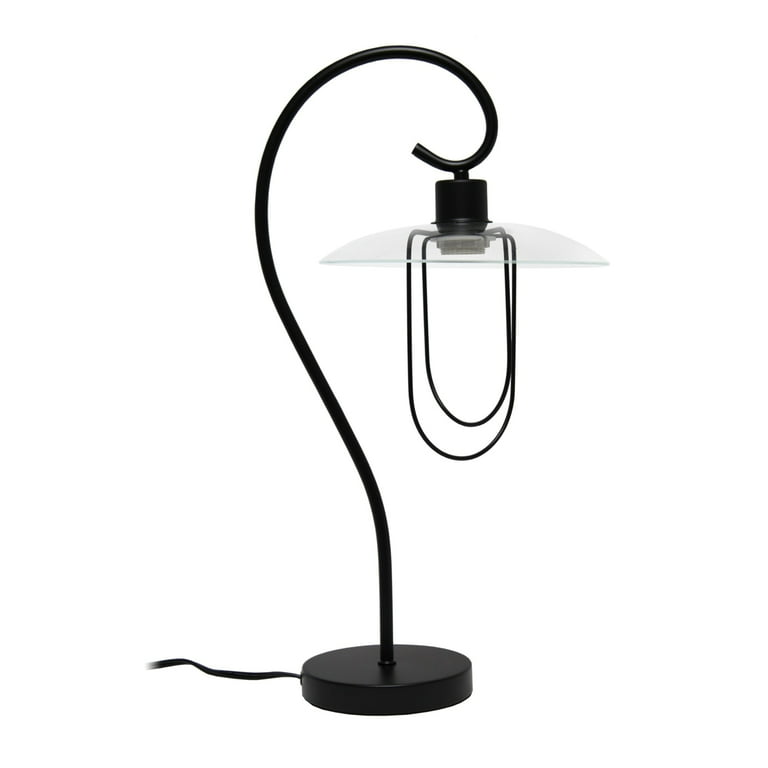 Simple Designs Modern Table Lamp with Curved Metal Base and Clear