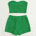 thumbnail image 3 of Women's Knitted 2 Piece Outfit Ribbed Crop Top Sleeveless Bandeau Tube Tops and Track Shorts Set, 3 of 5