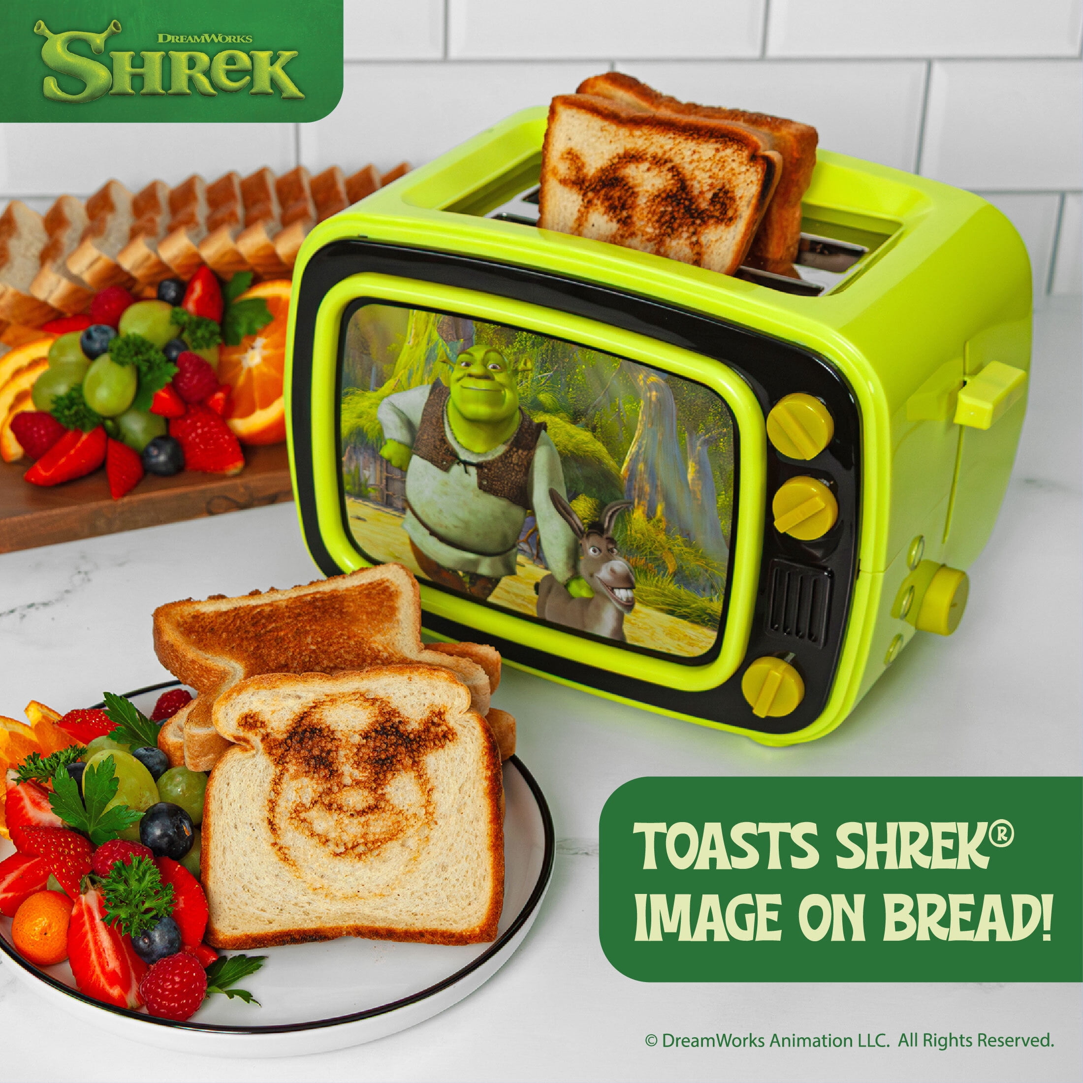 Uncanny Brands Shrek Retro TV Toaster, 2-Slice Toaster with Light-Up Frame
