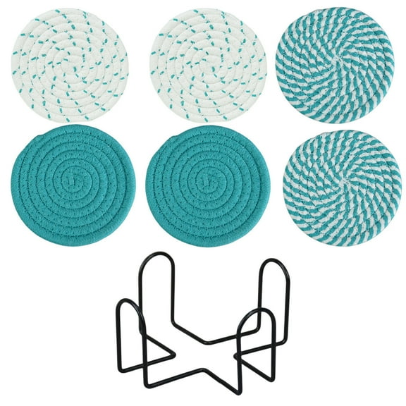 Lilixerw Round Braided Placemats Set of 6 Table Mats for Dining Tables Woven Washable Non-Slip Place mats,Drink Coasters with Holder,Ideal for Coffee Tables and Home Decor Tabletop