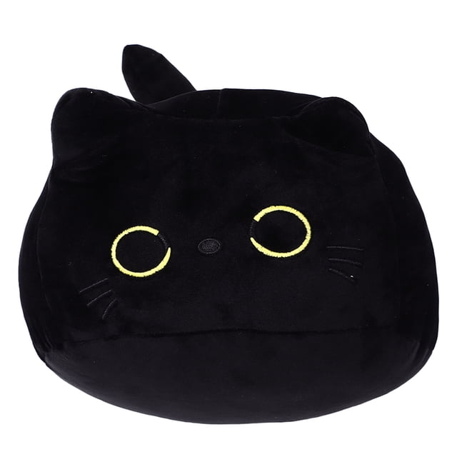 Almohadas de felpa de gato negro, juguete negro, lindos ojos grandes, decoración para el hogar súper suave, muñeco de animales de peluche de gato