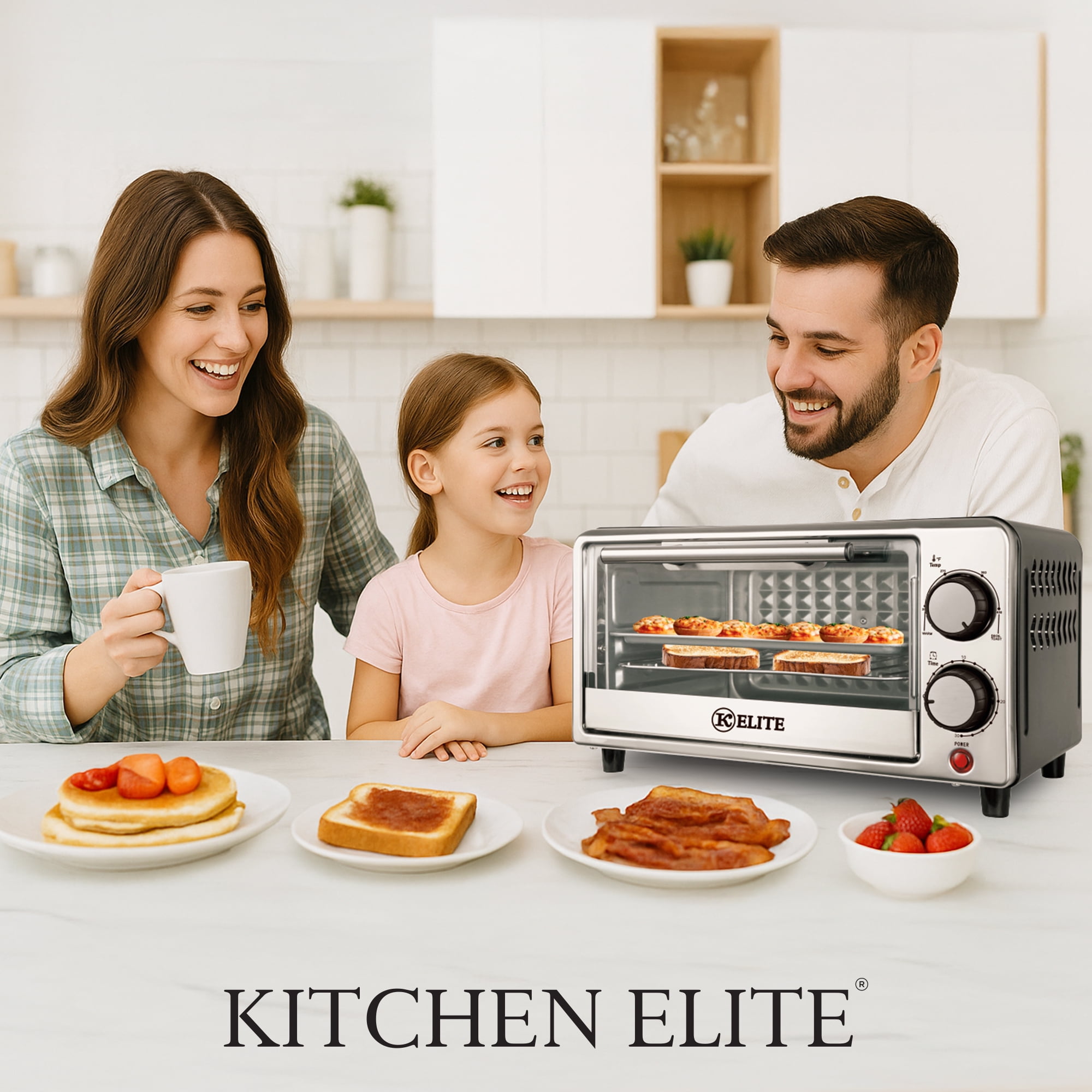 Kitchen Elite 4-Slice Toaster Oven Compact Countertop & Stainless Steel Tray, Black