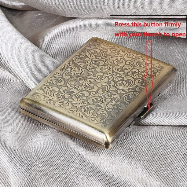 SURJDE Rétro Boîtier de Cigarette en Métal -Double Face Pince à Ressort  Boîte à Cigarettes Ouverte pour 20 Cigarettes 100mm, Porte-Carte de Crédit  Porte-Monnaie Portefeuille de Sécurité de Protection pour Hommes et
