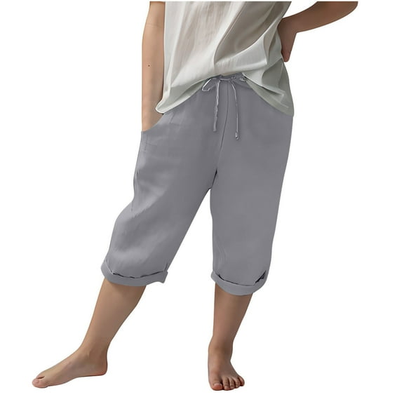 ZACPNCV Bermuda Shorts for Girls Knee Length Kids Summer Casual Beach Solid Elastic Waist Drawstring Straight Leg Long Shorts Gray 6-7 Years