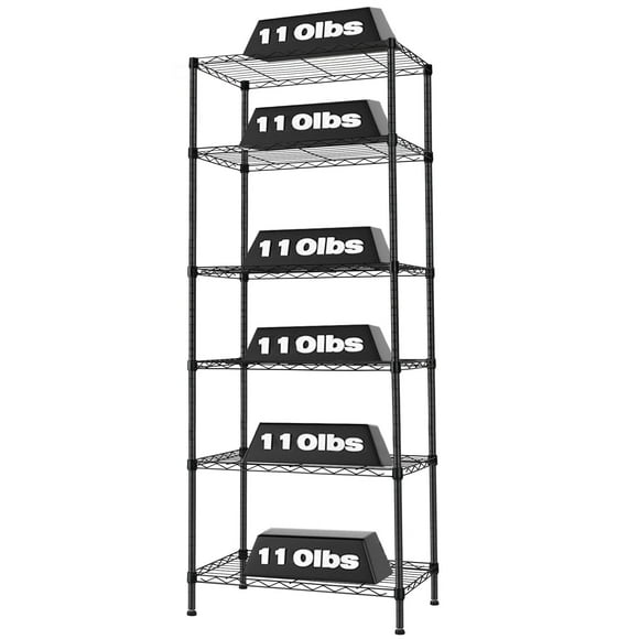 6-Tier Storage Shelf Wire Shelving Unit, 660LBS Weight Capacity, Freestanding Garage Storage Rack, 23.6"W x 13.7"D x 70.8"H Adjustable Wire Organizer Shelf