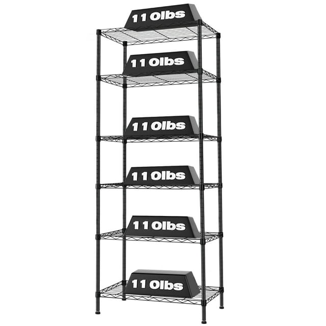 6-Tier Storage Shelf Wire Shelving Unit, 660LBS Weight Capacity, Freestanding Garage Storage Rack, 23.6"W x 13.7"D x 70.8"H Adjustable Wire Organizer Shelf