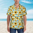 thumbnail image 2 of Fotbe White Blue Striped Sunflower Camisa Hawaiana para Hombre Unisex – Camisa Casual de Verano con Botones de Manga Corta de Algodón y Lino,X-Large, 2 of 7