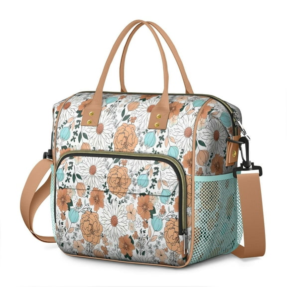 Pioneer Flower Floral Print Pattern Womens Lunch Box for Work,Insulated Large Lunch Bag for Tween and Teen,Loncheras Para Mujer,Leakproof Adult Lunch Bag for Work,Beach,Travel,Picnic,Camping