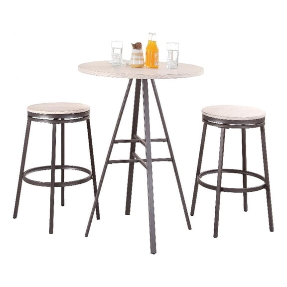 Jaidon 3-Piece Gray Metal Pub Height Table Set with Backless Swivel Stools