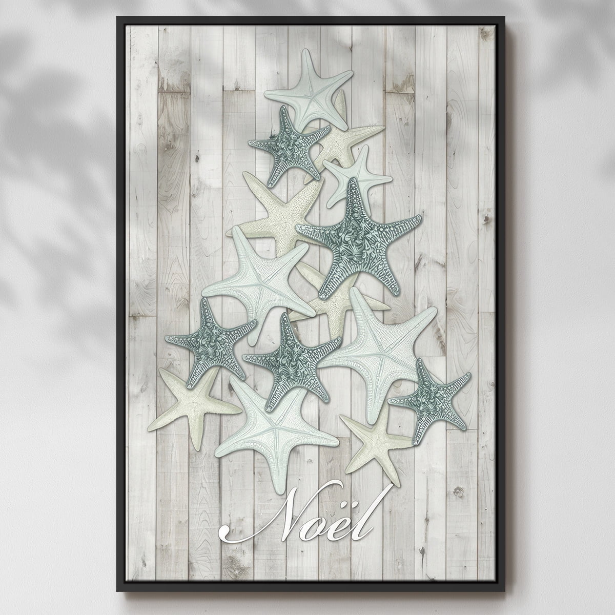 Coastal Christmas IV - Framed Gallery Wrapped Holiday Canvas - 25 x 37 - Black Frame