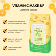 CALA Makeup Remover Cleansing Tissues: Vitamin C (60 Sheets) - Gentle, Hydrating, Antioxidant-Rich Wipes for a Radiant, Even-Toned Complexion