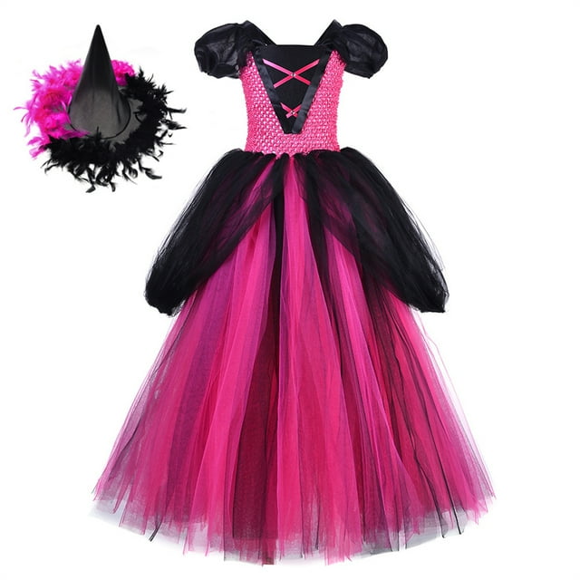 KAWELL Costume de Sorcière de Conte de Fées Mignon pour Filles avec Chapeau
