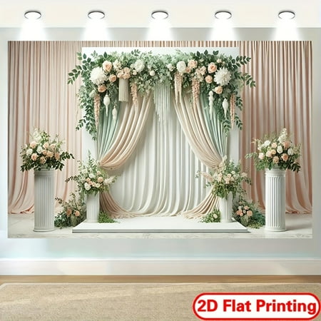 Elegant Floral Wedding Backdrop Greenery Pink Peach Rose Flower Bridal Shower Photography Background Pink Green Curtain Wedding Party Decorations Banner Supplies Photo Booth Props