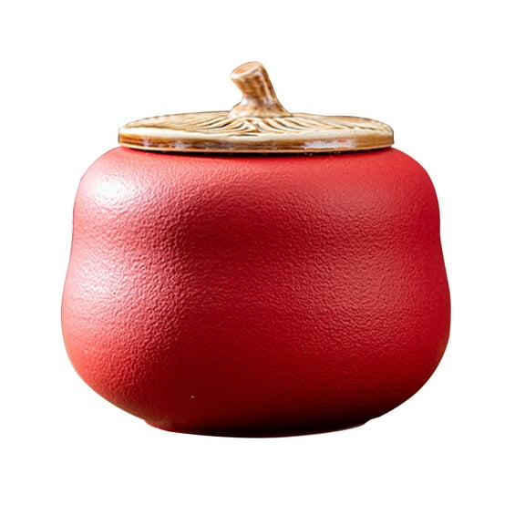 Persimmon Sugar Bowl With Lid, Ceramic Tea Pot, Tea Storage Jar, Sugar Pot, 300ml/10.6oz Small Spice Jar-Red-300ml