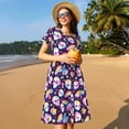 thumbnail image 4 of Picia Skull colorful mushroom rainbow Pattern Women's Short Sleeve Summer Dress Pleated Loose Swing Knee Length Short Sleeve Swing Dresses, 4 of 6