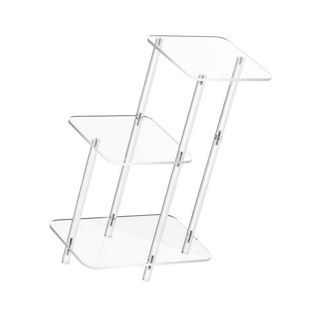 Mesa auxiliar de acrílico de 3 niveles para tomar café, minimalista, transparente y ahorradora de espacio. Cuadrado