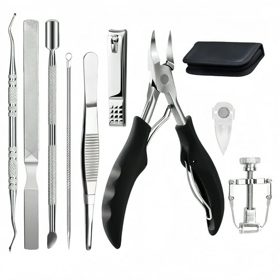 Ingrown Toenails Tools Kit,ODDPC 10Pcs  Nail Treatment Foot Tool,Includ Nail Clippers,Cuticle Pusher, Sharp Curved Blade Pedicure Tool for Men Seniors