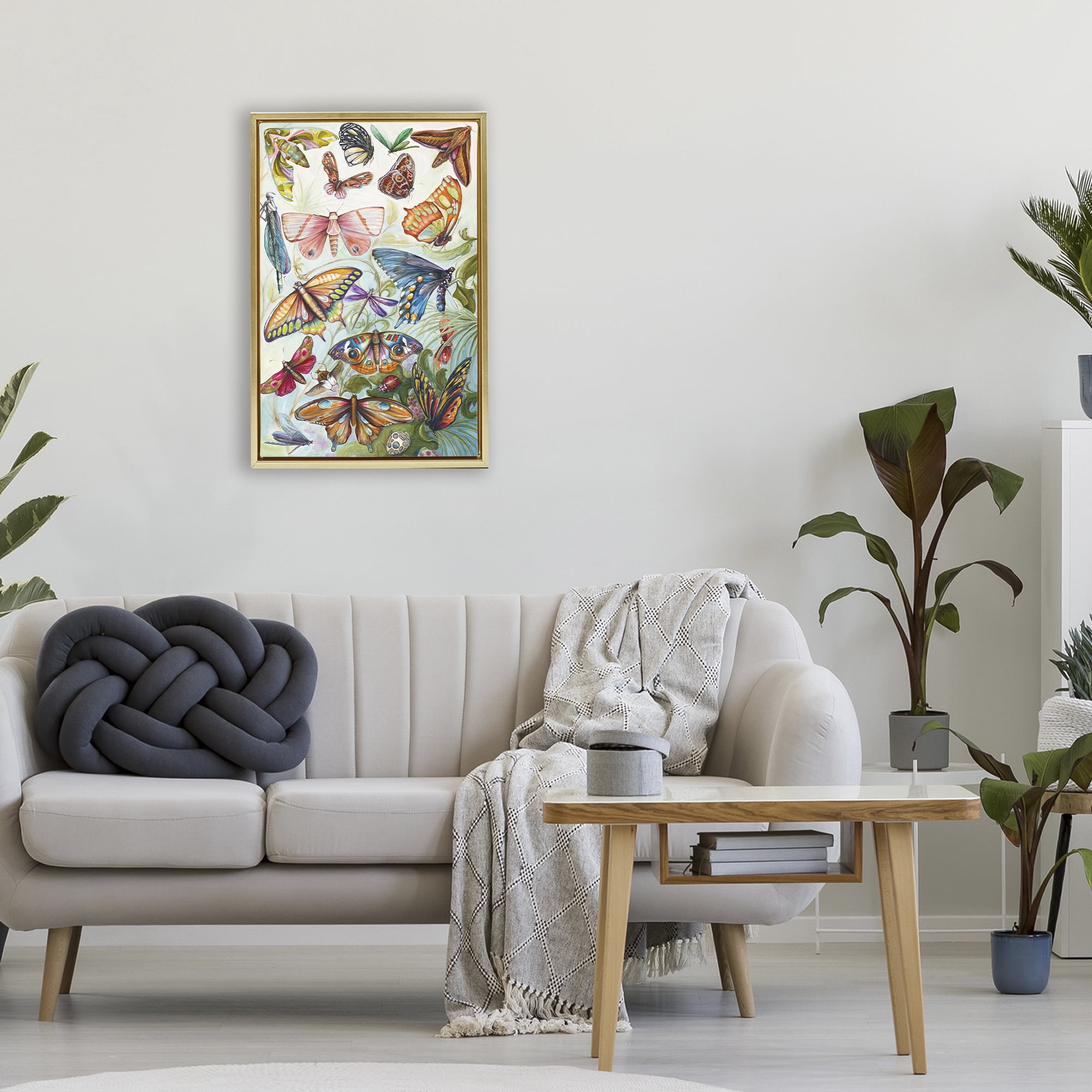 Stupell Industries Colorful Butterfly Conservatory Gold Framed Floater Canvas Wall Art, design by Diannart